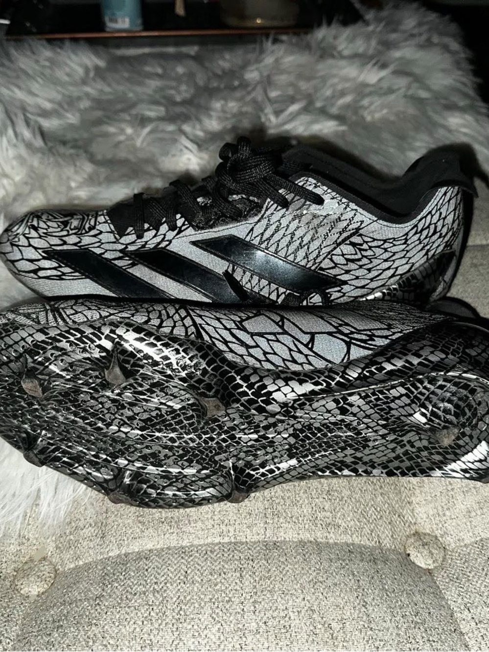 adidas Men’s Black & Silver Snake-Print Athletic Cleats